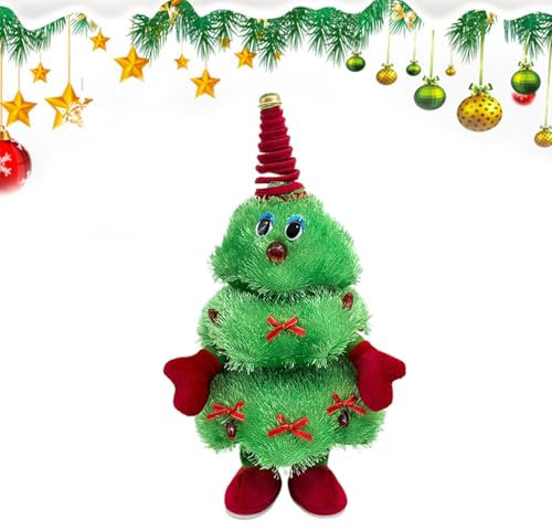 Singender Weihnachtsbaum, singende tanzende Figur, Weihnachtsbaum mit Licht, Winterdekoration, Fotografie-Requisiten, Tafelaufsätze für Bücherregal, Schreibtisch