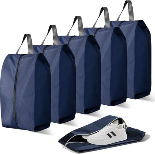 XHYASD 5 Stück Schuhtasche Reise, wasserdichte Schuhbeutel mit Reißverschluss, Schuhbeutel für Koffer Größe XL, Schuh Aufbewahrungstasche für Männer Frauen, Praktischer Reise Organizer (Dunkelblau)
