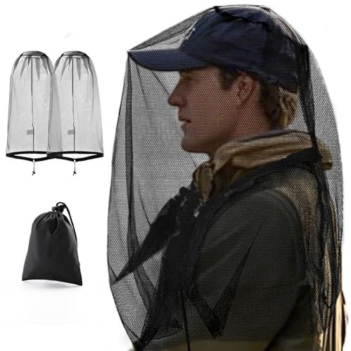 Moustiquaire pour la tête - Moustiquaire pour la tête - Moustiquaire pour le jardinage, la pêche, la randonnée avec 1 sac de rangement, noir, taille moyenne