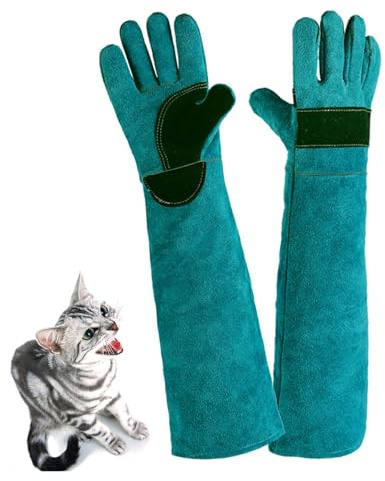 HPGJLEE Schutzhandschuhe für Hunde- und Katzenpflege, 60 cm, Lederhandschuhe, Anti-Bissschutz, Kratzer, Gartenpflege, Schweißen