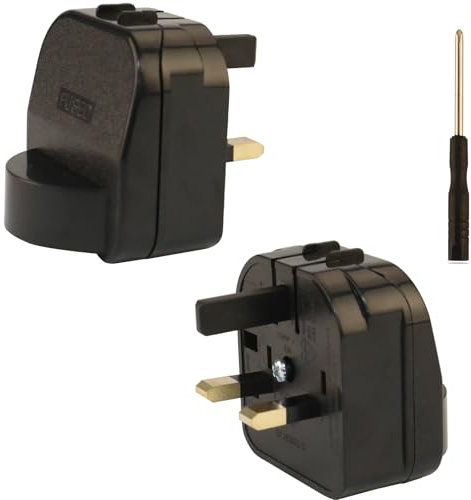 Wirafix 2 Pack EU to UK Plug Adapter, 2 Pin to 3 Pin Adapter Plug UK with 13A Fuse, Converter Plug EU to UK For Type E/F, Toothbrush Adapter Plug UK with Screwdriver, Black(AC, BS-5731,2p)