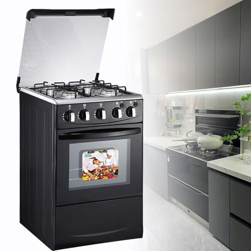 32 Gas Range Stove with Oven,2 IN 1 Recessed Burners Cooktop with 4 Coil Burners & 50L Stainless Steel Oven,Heavy Duty Continuous Grates in Stainless Steel,for Kitchen,Restaurant