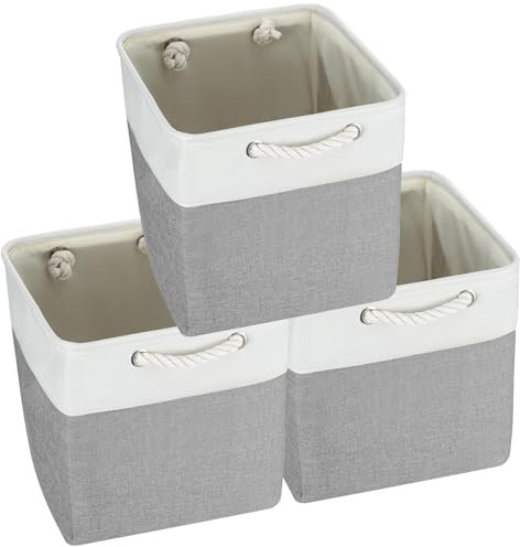 Trintion Foldable Storage Box Shelf Baskets with Handles Fabric Storage Baskets for Shelves Wardrobes and Closets Durable and Lightweight Home Organizer (Grey 30x30x30cm, 3)