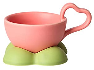 NSNYDNZ Tazzine da caffè Espresso, Tazza da caffè in Ceramica con piattino, Set di Tazze da caffè con Manico a Forma di Cuore Creativo for casa, Ufficio, tè, Latte, Cappuccino(Pink)