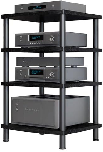 ASumPio 4-Stufiger Medienständer, Audio-/Videokomponentenschrank, Gaming-Tv-Ständer Und Stereo-Rack. Eck-Audioturm Mit Holzregalen Zur Aufbewahrung Zu Hause/Im Büro/Im Kino,B-Without Wheels