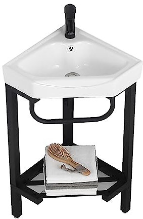 WWERTYY Fregadero Independiente de cerámica para baño, Fregadero de Porcelana Blanca con Unidad de escurridor, Grifo de Agua fría y Caliente y estantes de Almacenamiento para el lavadero d