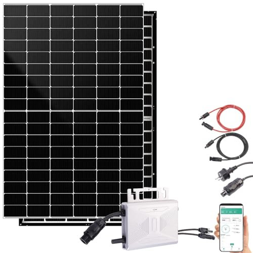 revolt Balkon Solar-Anlagen: Solar-Set: WLAN-Mikroinverter + 460-W-Glas-Glas-Solarmodul + Kabel (Balkon PV Anlagen, Solarkraftwerk)