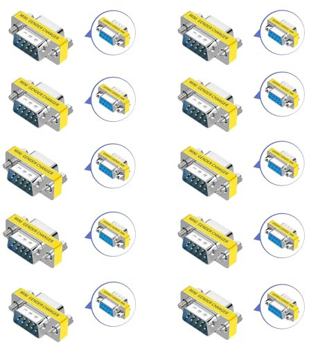 LNHCAW db9 Connector Null Modem Adapter，9-Pin Serial vga Adapter RS232 db9 Gender Changer,for Computer and Industrial Device Data Transfer(M-F (10P))