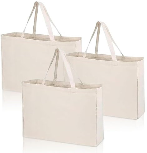 RFYTDCF 3 Stück Baumwolltasche, Stoffbeutel Baumwolle Unbedruckt Jutebeutel 45 x 35cm Tragetasche Wiederverwendbare Einkaufstasche Faltbar Baumwollbeutel für Wäsche Sport Shopping