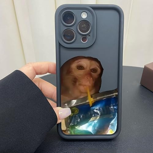 Generisch Monkey Phone Case, Monkey Drinking Phone Case, Funny Monkey Phone Cases for iPhone 16/15/14/13/12/11 Pro Max, Shockproof TPU Protective Cover (11,Dark Blue)