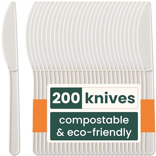 HAAGO 200 Knives Cutlery Set - Reusable, Dishwasher Safe Heavy Duty Cutlery for Parties, Weddings, Events, for Hot & Cold Food, Knife Set - White 18cm / 7