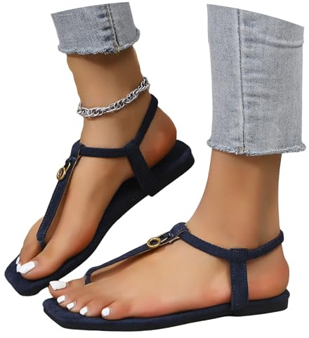 MEECHI Tongs À Bout Carré avec Bande Élastique Sandales D'été À Séparateur D'orteils for Femmes Sandales Plates Élégantes À Bout Clip Sandales Romaines Vintage Chaussures De Plage Bohèmes(Blue,43 EU)
