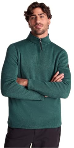 TOG24 Pearson Mens Quarter Zip Neck Fleece, Knitlook Walking Outdoor | M, Medium,Dark Turquoise Marl,Polyester, Sweatshirt, Jumper, Brushed lining, Anti-pill, Layering, Outdoors
