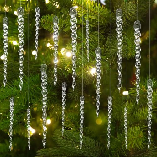 24PCS Clear Christmas Tree Pendants, Acrylic Icicle Clear Plastic Icicle Hanging Ornaments Christmas Tree Hanging Pendant for Xmas Party Wedding Home Decor