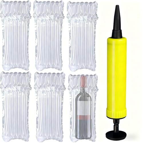 7 Pcs Wine Bottle Protector, Bottles Protectors for Travel, Air Wrap, Reusable Wine Bottle Bubble Cushion with Free Pump, Inflatable Air Column Cushion Wrap Bag, for Travel Airplane Suitcase Luggage