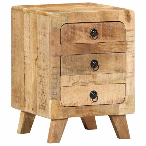 YuuSsea Nachttisch 37x32x50 cm, Raues Massivholz Mango, Schlafzimmer Beistelltisch, Moderner Bettkasten, Stabiler Nachtschrank für Bücher, Lampen und Deko