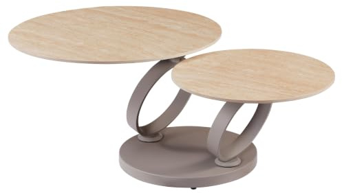 Riess Ambiente Couchtisch Dancing Rings 134cm - Greige Champagner - Keramik | Drehbar, als Beistelltisch nutzbar, hochwertig, höhenverstellbare Füße, minimalistischer Stil, Metallgestell