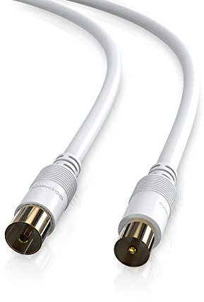 conecto HQ TV Antennenkabel Anschlusskabel - für DVB-C, DVB-T/T2-4K UHD 1080p Full HD HDTV 3D - (Koaxialkabel, TV-Stecker - TV-Buchse, doppelte Schirmung, vergoldete Stecker) weiß 5,0m