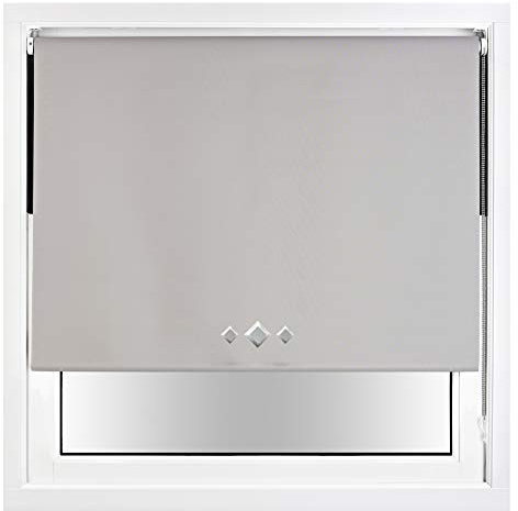 FURNISHED Blackout Roller Blind with Triple Diamond Eyelets & Metal Fittings Trimmable - Grey, 150W x 165H cm