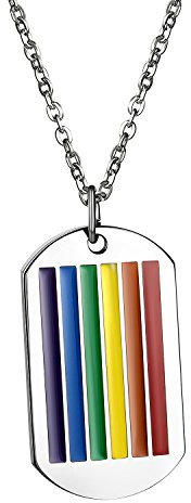 OIDEA Herren Damen Halskette Regenbogen, Edelstahl Dog Tag Anhänger Homosexuell LGBT Gay & Lesbian Pride mit Kette, Silber