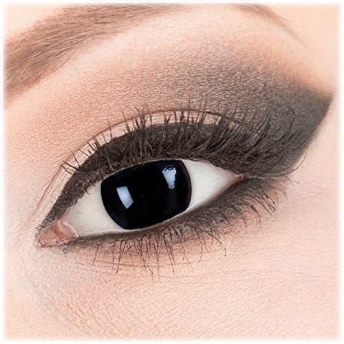 Farbige schwarze Crazy Fun Kontaktlinsen 1 Paar 'Blind Black' mit Kombilösung (60ml) + Behälter - Topqualität von 'Evil Lens' zu Fasching Karneval Halloween ohne Stärke