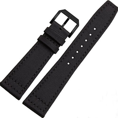 Richie strap 20 mm, 21 mm, 22 mm, Canvas-Lederarmband, passend für IWC-Pilotenuhren, Schwarz (schwarze Schnalle), 21 mm, Armband
