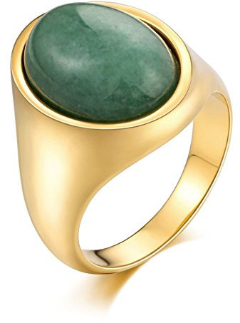 AMDXD Hochzeit Ringe Gold, Oval Ring Hochzeit Vintage, mit Grün Opal Oval, Geschenk für Hochzeit Verlobung, Grün Gr. 60 (19.1)