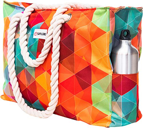 SHYLERO Strandtasche XL 100% wasserdicht (IP64) L 22 x H 15 x B 6 W Baumwollseilgriffe, Reißverschluss Oben, extra Außentasche Strandtasche hat wasserdichte Handyhülle, integrierten Schlüsselhalter