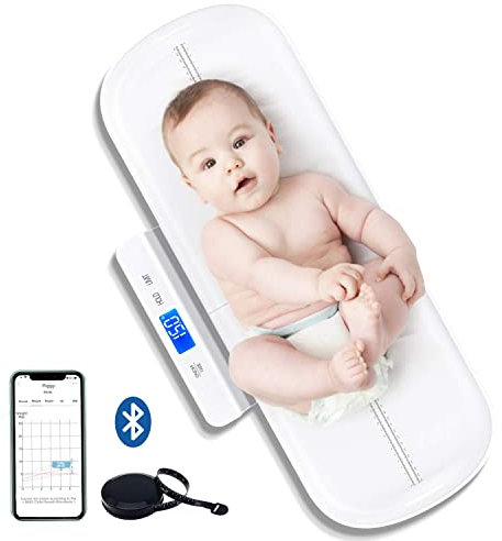 UNICHERRY Bluetooth Babywaage, Tierwaage, Multifunktionale baby waage mit herausnehmbarem Tablett, Babywaage digital mit Tara- und Haltefunktion, kostenlose App und Batterien (max: 100 kg)