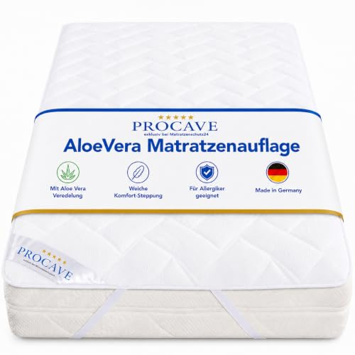 PROCAVE Matratzenauflage AloeVera versteppt, Matratzenschoner mit 4-Eckgummis, Matratzen-Spannauflage 100% aus Deutschland, Matratzenschutz in 80x200 cm
