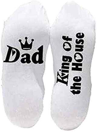 Flo Socks Funny Socks Fashionable and Warm with Anti-Slip Slogan Message Joke, Fits Size 4-7 UK, Dad King of the House White