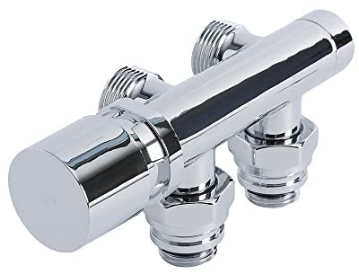 Milano Chrome Angled H Block Heated Towel Rail Radiator Valves 15mm Copper Adapters
