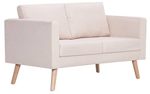 vidaXL Sofa 2-Sitzer mit Rückenkissen Sitzkissen Zweisitzer Polstersofa Loungesofa Lounge Stoffsofa Sitzmöbel Wohnzimmer Stoff Holzrahmen Cremeweiß