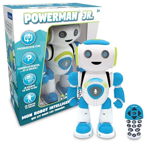 Lexibook - Powerman Jr. Robot Intelligent Qui lit dans Les pensées - Jouet pour garçons et Filles - Powerman Junior Danse Joue de la Musique Quiz Animaux karaoké programmable STEM Vert/Bleu - ROB20FR