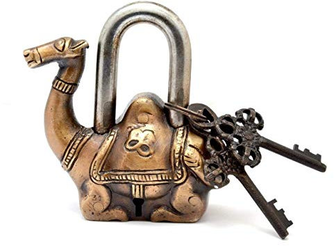 Serrure fonctionnelle en laiton au fini chameau avec finitions antiques