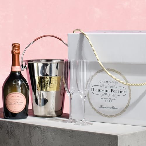 Laithwaites Wine Laurent-Perrier Rosé Champagne Gift Set (75cl) - Includes Champagne Flutes, Silver Ice Bucket & Gift Box - French Pink - 12% ABV