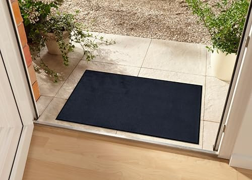 Hanse Home Waschbare In- & Outdoor Fußmatte Uni einfarbig Fußabtreter Schmutzfangmatte Türmatte Schmutzfänger Eingangsteppich Anti-Rutsch Größen, 60x80 cm, Schwarz