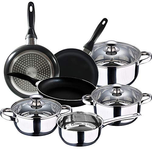 San Ignacio - Cocina - Batería 7 piezas Faro y Set 3 sartenes Ø16/Ø20/Ø24 cm, aluminio prensado, antiadherente, inducción, Negro