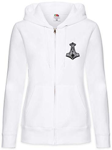 Urban Backwoods Thor's Hammer I Women Zipper Hoodie Hooded Sweatshirt White Size S