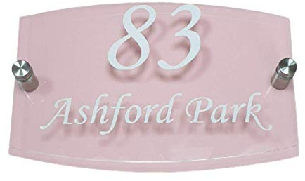 Be-Creative Plaque de maison moderne rose layette – numéro de porte – plaque d'adresse – (police blanche)