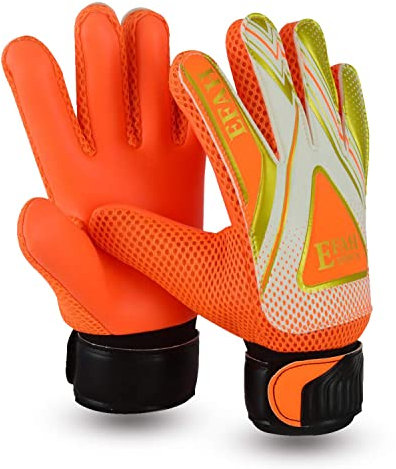 EFAH SPORTS Guantes de Portero de fútbol para niños y niñas con Fuerte Agarre Protector Palmas (Size 5 Suitable for 9 to 12 Years Old, Orange)
