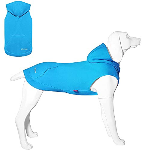 Hunde Hoodie, Cool aus Hundemantel mit Hut & Taschen & Leinenloch, Weicher und Atmungsaktiver Kapuzenpulli Für Große Hunde hundebekleidung Drinnen Ohne Ärmel Hundekleidung von Kickred (Hellblau-M)