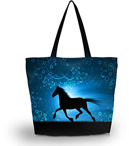 newplenty Strandtasche mit Reißverschluss, Einkaufstasche Faltbar, Große Wasserdichte Handtasche Damen Umhängetasche (Pferd)