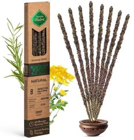 Sagrada Madre, Incienso Artesanal, Incienso De Romero, Ruda Y Olíbano Natural, Ideal para Meditación y Mindfulness, 8 Varillas