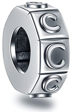Buchstabe C Abstandshalter Charms, Initial C Alphabet Gummi Stopper Beadas im Vintage 925 Sterling Silber, passt Pandora Momente Armband, personalisiertes Geschenk für Paar/Kind/Weihnachten