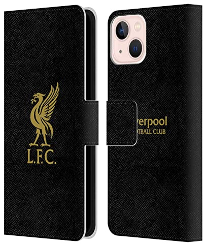 Head Case Designs Officially Licensed Liverpool Football Club Gold Logo On Black Liver Bird Leather Wallet Case Compatible With Apple iPhone 13