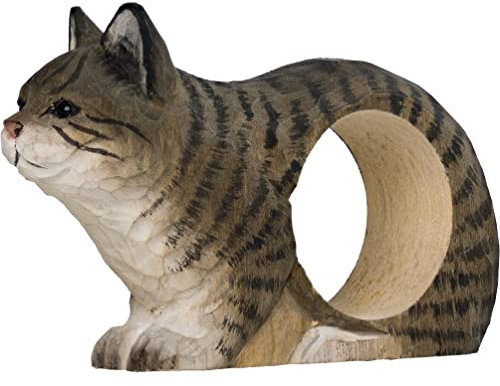 Wildlife Garden WG4565 Serviettenring Katze - Handgeschnitzter Serviettenring aus Holz für die Tischdekoration