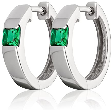 NKlaus Klappcreolen Zirkonia, rhodiniert, Ø 16mm, 3,5mm, Grün, 2 Stück | anlaufgeschützt; 925 Sterling Silber; 925 Sterlingsilber