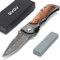 GVDV Klappmesser 7Cr17 Edelstahl - Taschenmesser Holzgriff mit Liner Lock & Wetzstein, Outdoor Survival Messer für Camping, Jagd, mit Gürtelschnalle + Titanbeschichtete Klinge
