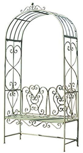 NMQQ Gartenbogen mit Verzierung,Rankhilfe Kletterpflanzen, Metall Rosenbogen,mit Sitz,für Garten balkonrose Rose Traube traktion,freistehend (Color : Green)